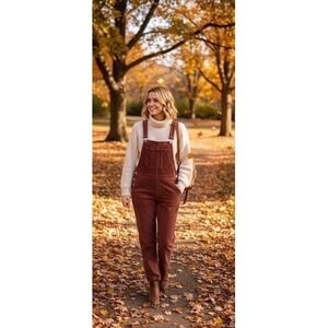 American Eagle Corduroy Overalls Womens Large Burgundy Rust Brown Bib Dungarees